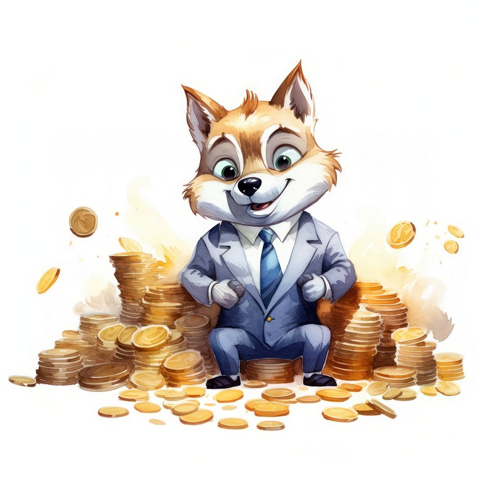Cute business wolf mammal animal money. AI generated Image by rawpixel.