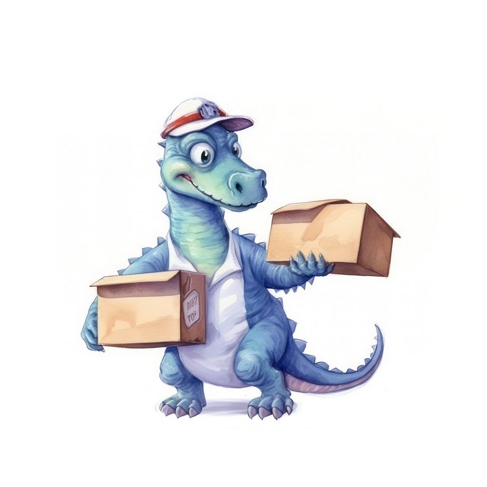 Cute dinosaur delivery man animal box representation. 