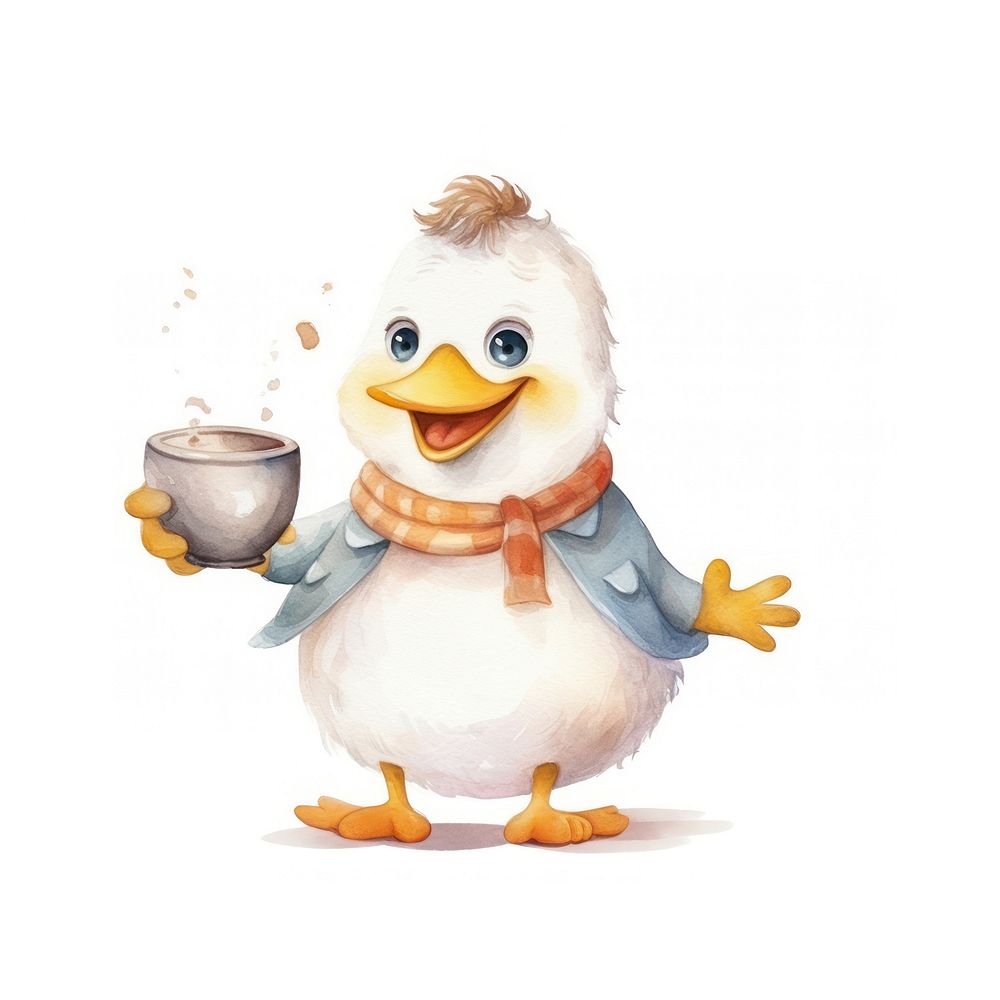 Duck holding coffee animal bird white background. AI generated Image by rawpixel.