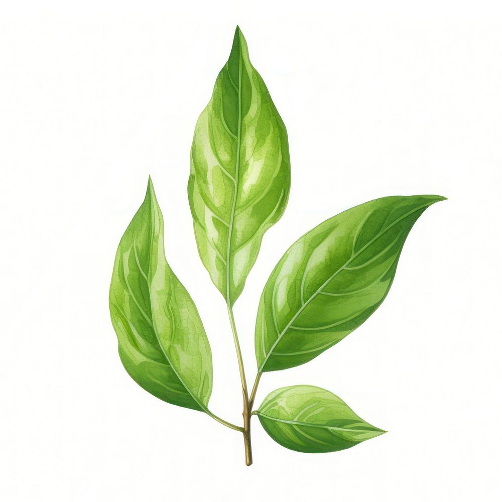 Green tea leaf plant herbs white background. AI generated Image by rawpixel.
