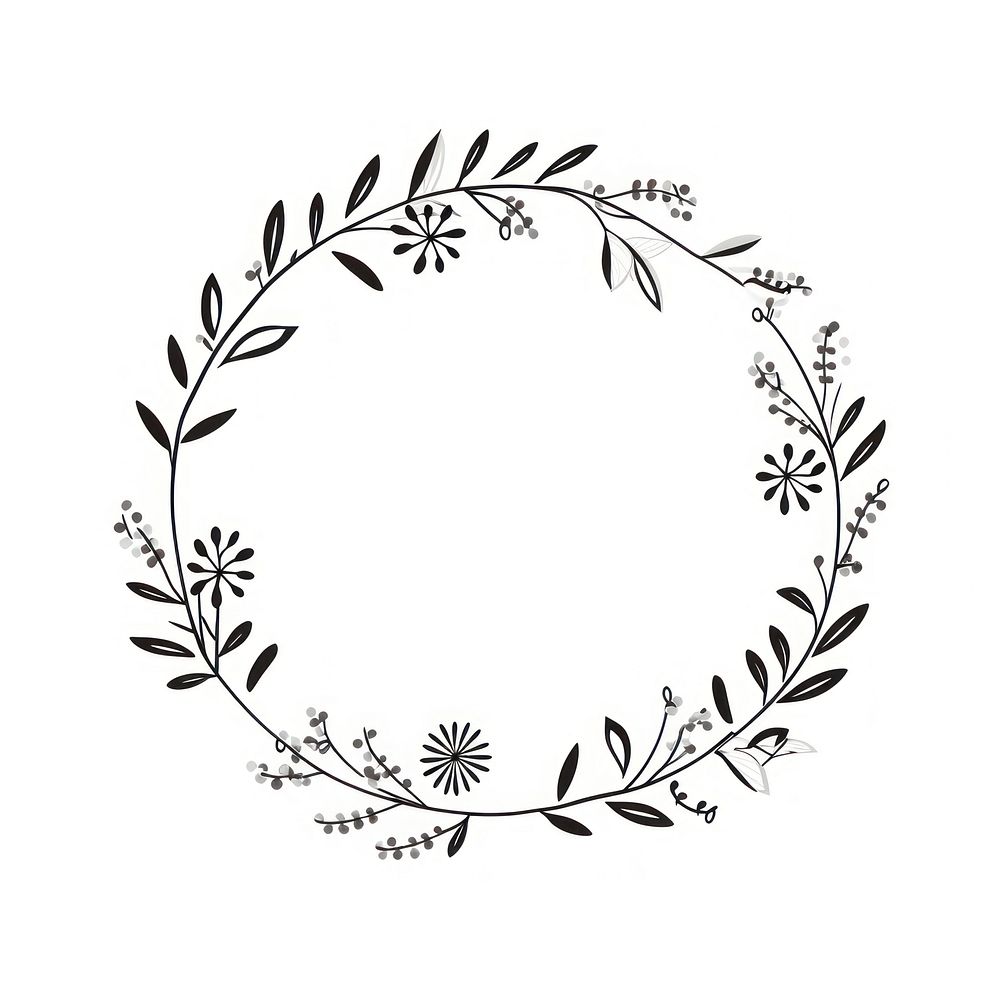 Doodle circle frame pattern flower white background. 