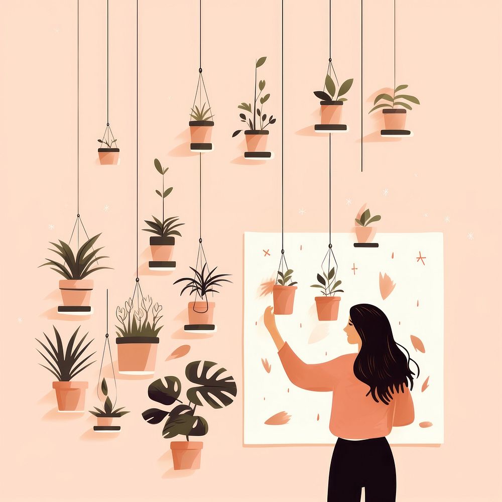 Woman taking care of houseplants. 