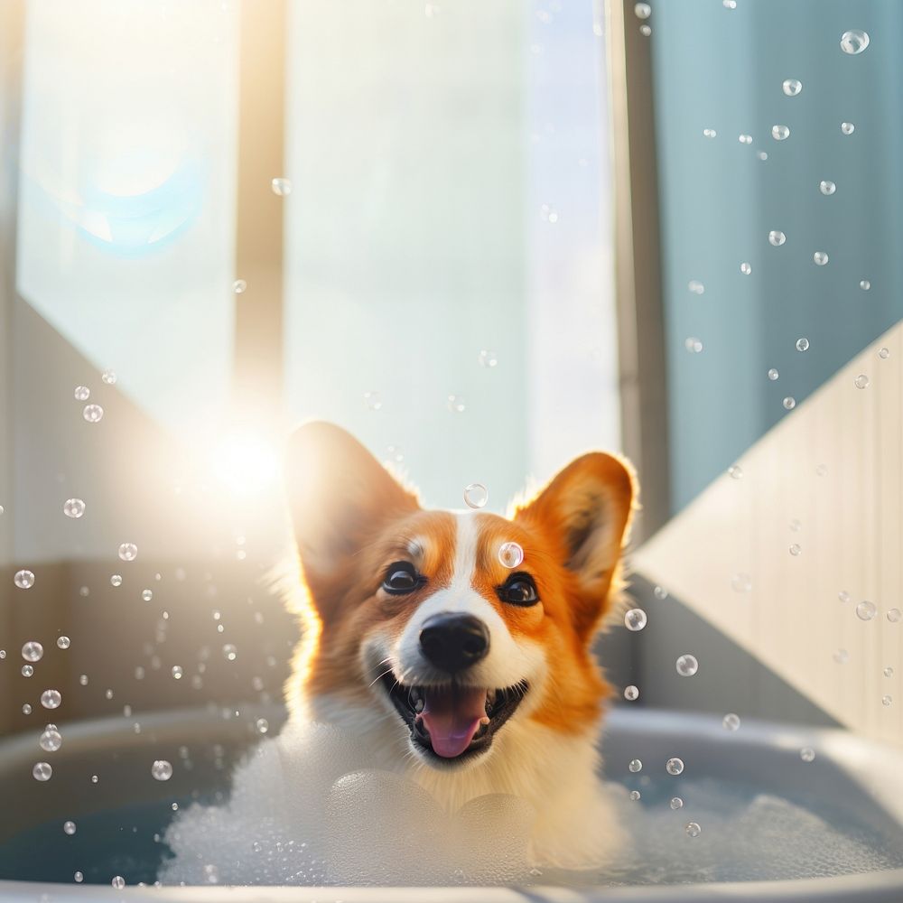 Bathtub dog bathroom mammal. AI generated Image by rawpixel.