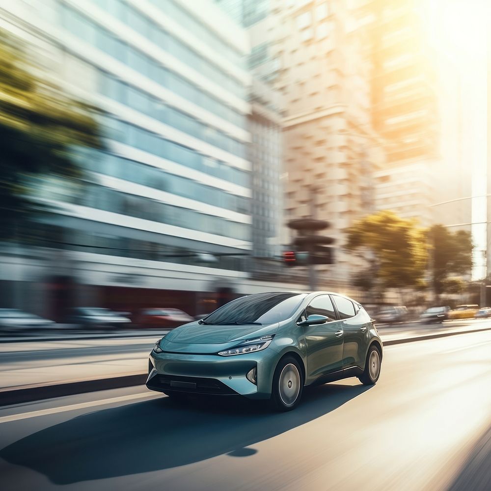 Electric car vehicle driving in the city. AI generated Image by rawpixel.