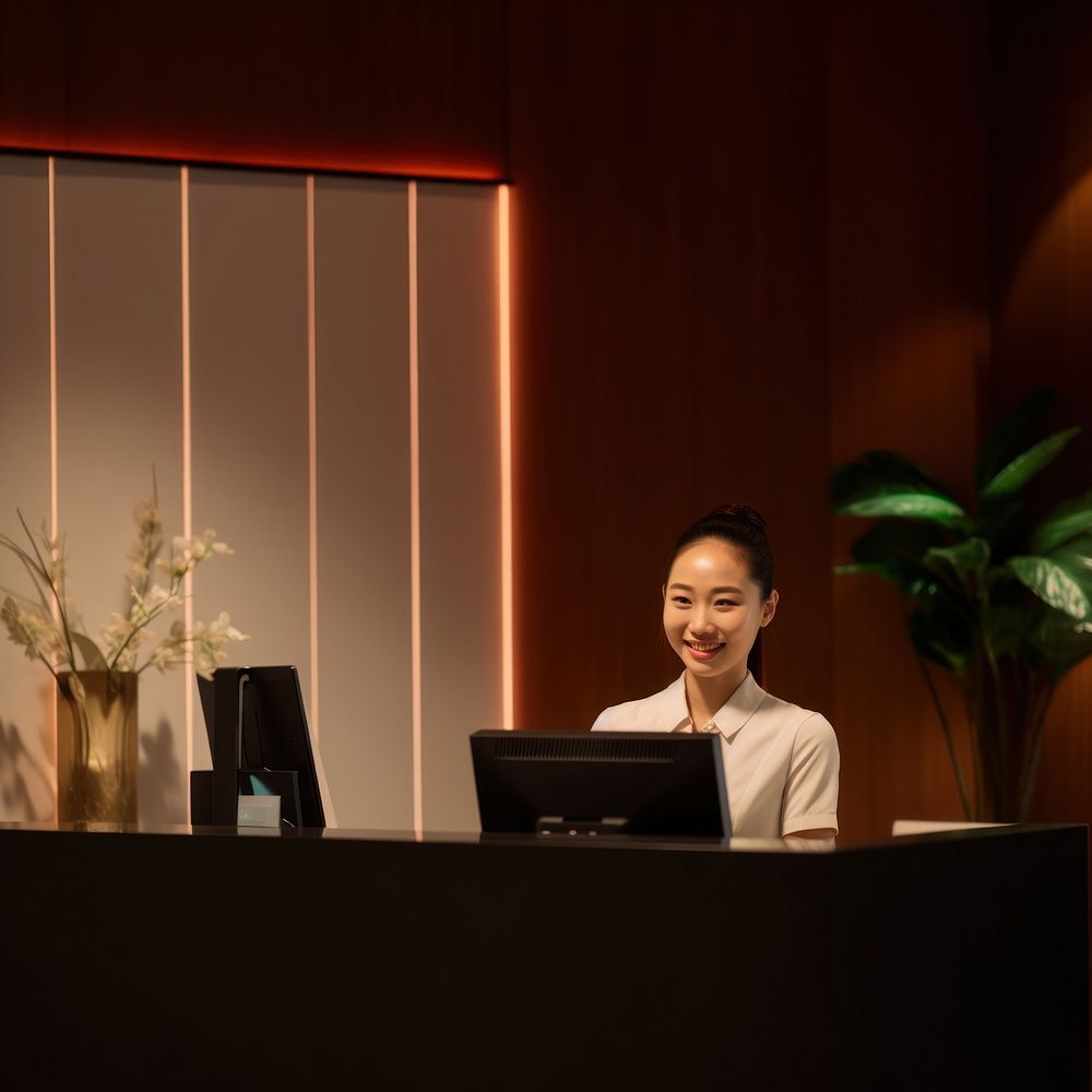 Female hotel receptionist. AI generated Image by rawpixel.