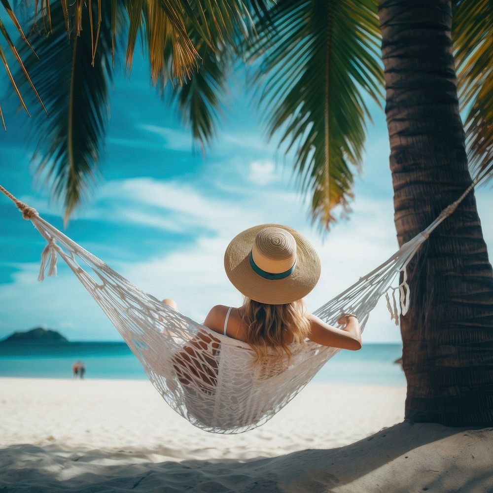 Woman on hammock, Summer vacation. AI generated Image by rawpixel.