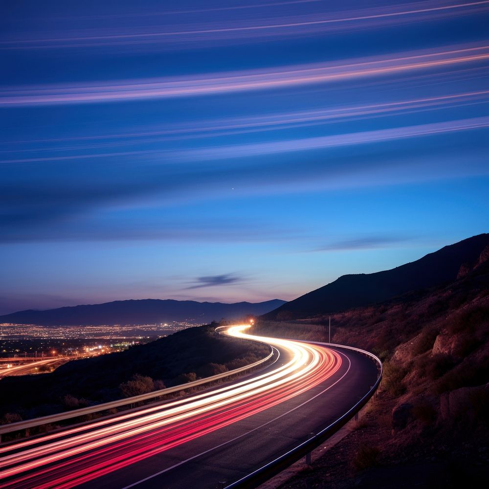 Highway traffic neon lights. AI generated Image by rawpixel.