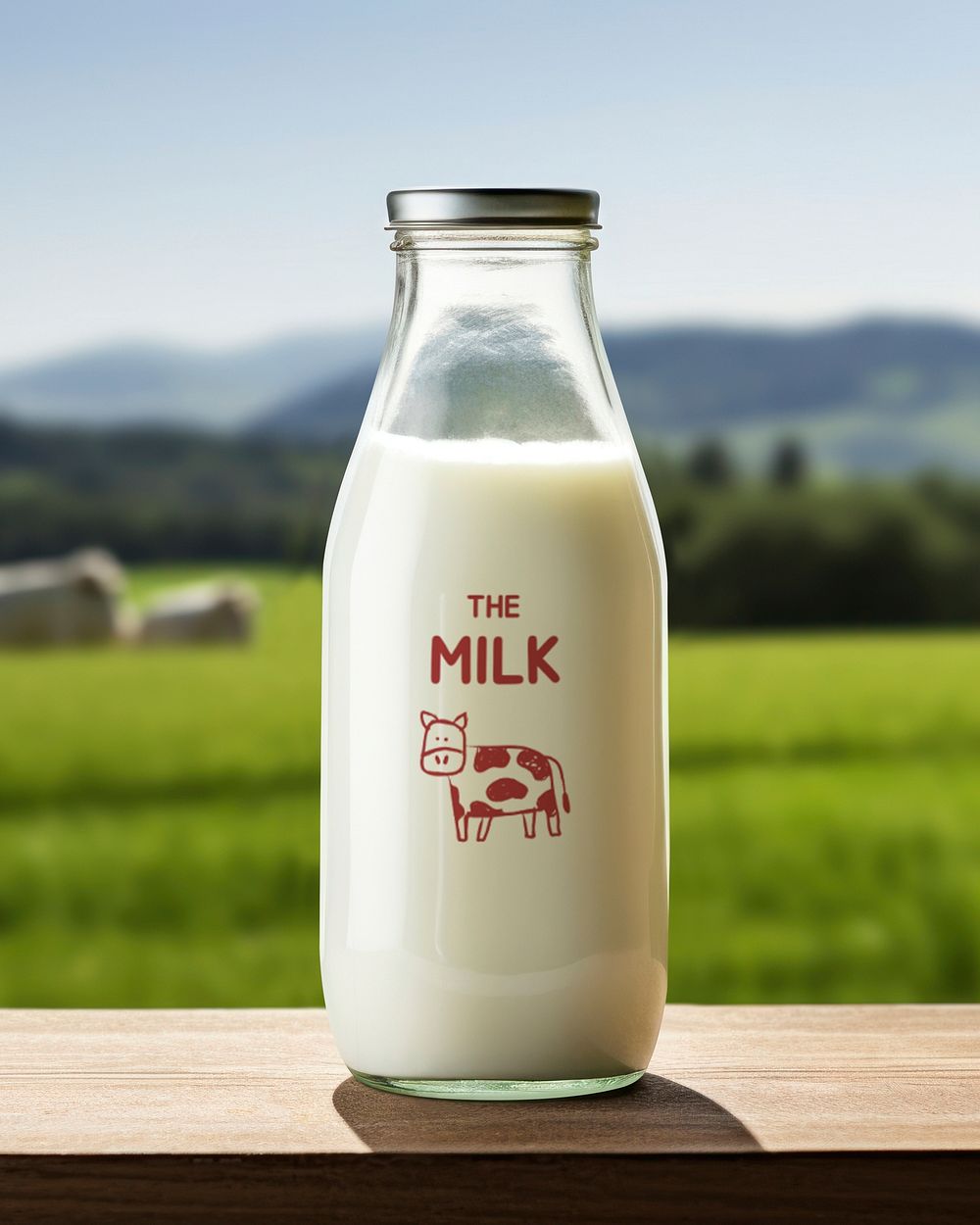 Glass milk bottle mockup, product packaging psd