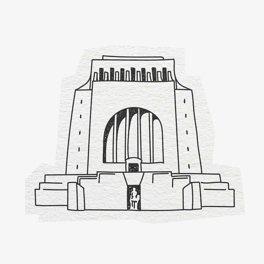 Voortrekker Monument, famous location in South Africa, line art collage element 