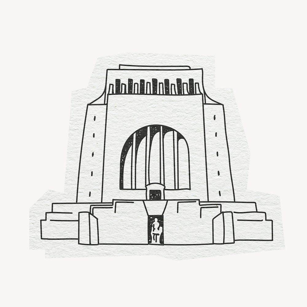 Voortrekker Monument, famous location in South Africa, line art collage element psd
