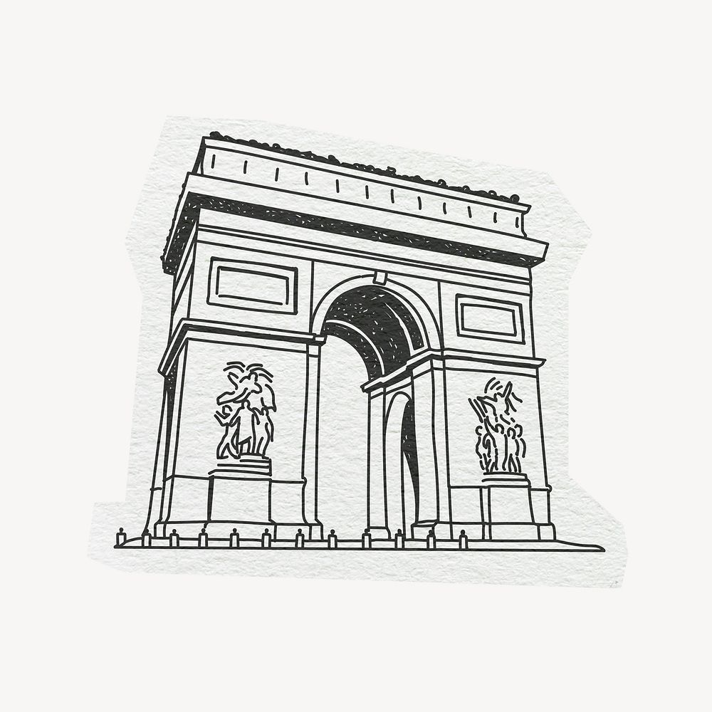 Arc de Triomphe, line art collage element 
