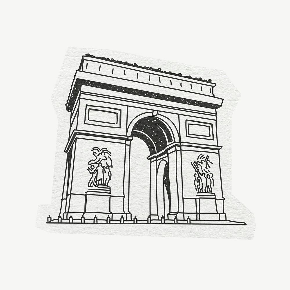 Arc de Triomphe, line art collage element psd