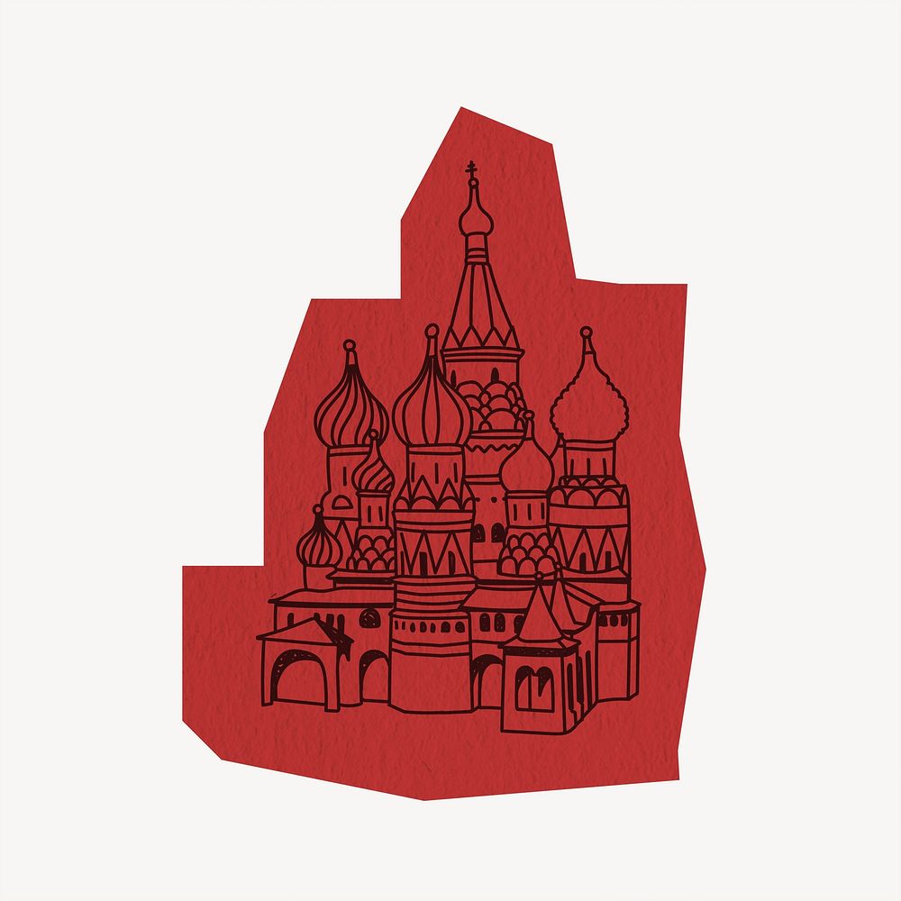 St. Basil's Cathedral, Moscow famous location, line art collage element 