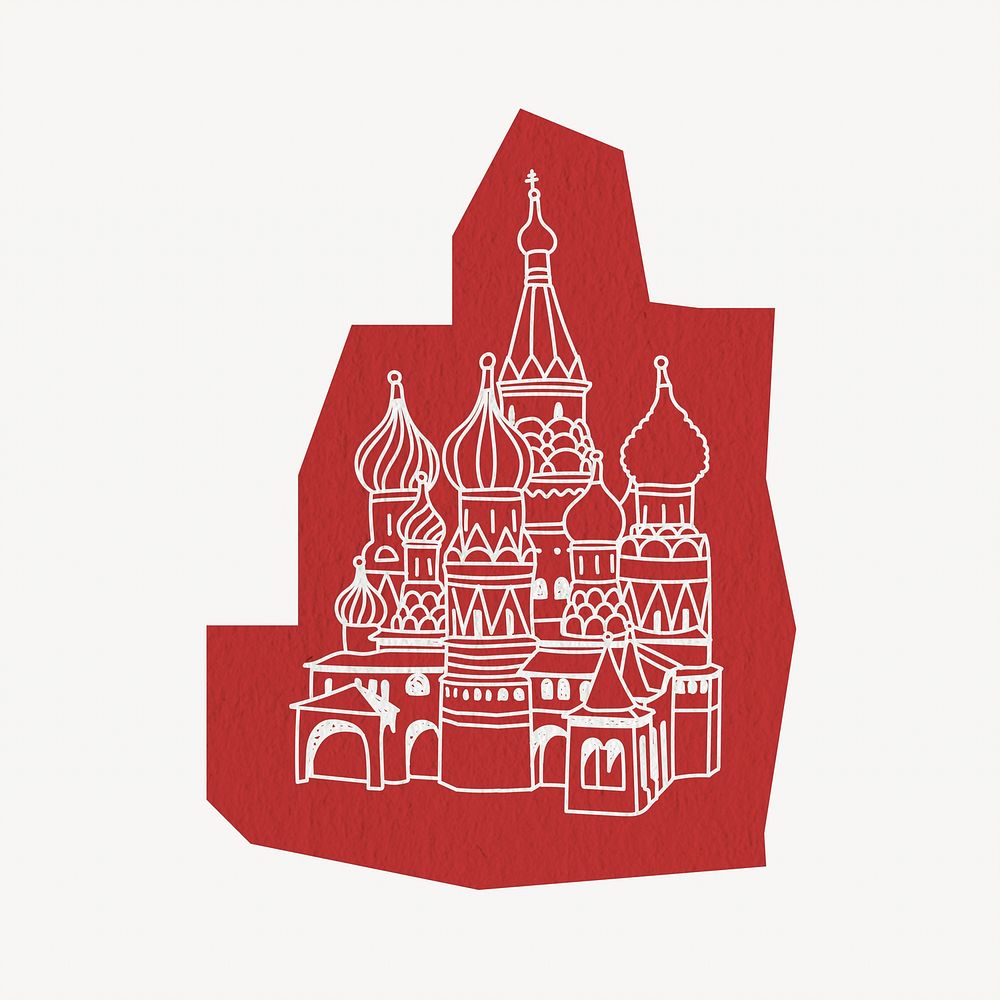 St. Basil's Cathedral, Moscow famous location, line art collage element psd