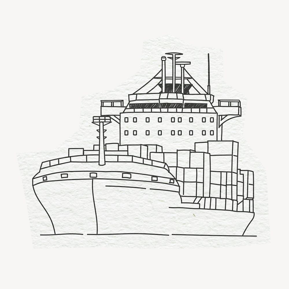 Cargo ship, industry line art illustration