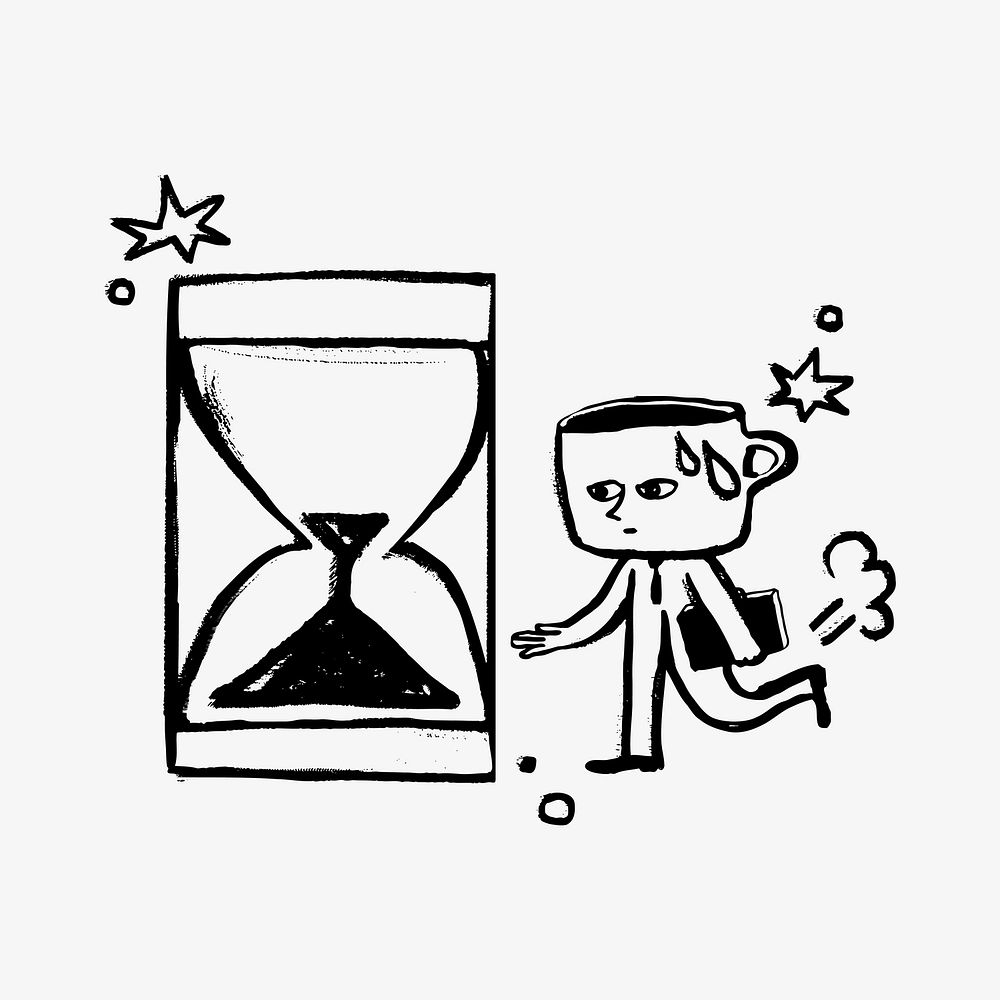 Businessman rushing hourglass doodle illustration vector