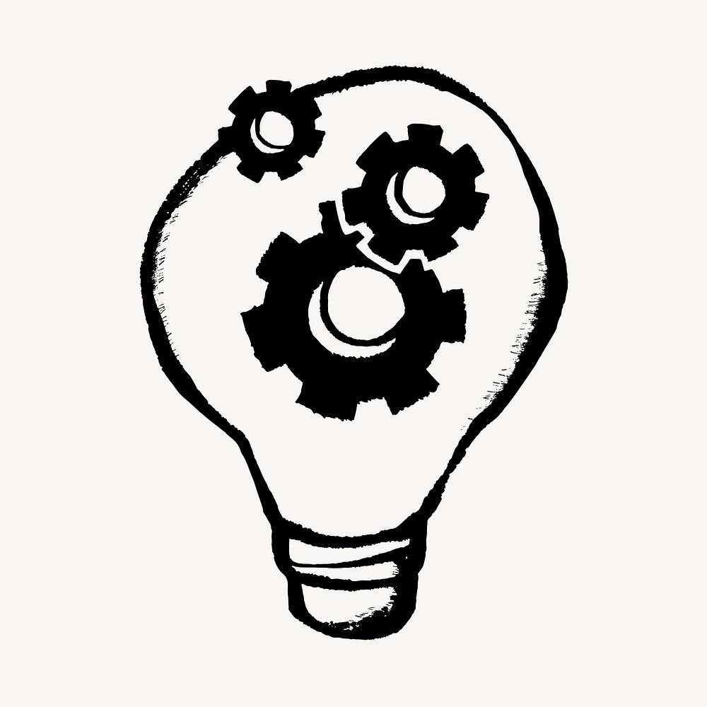 Cogwheel bulb doodle illustration vector