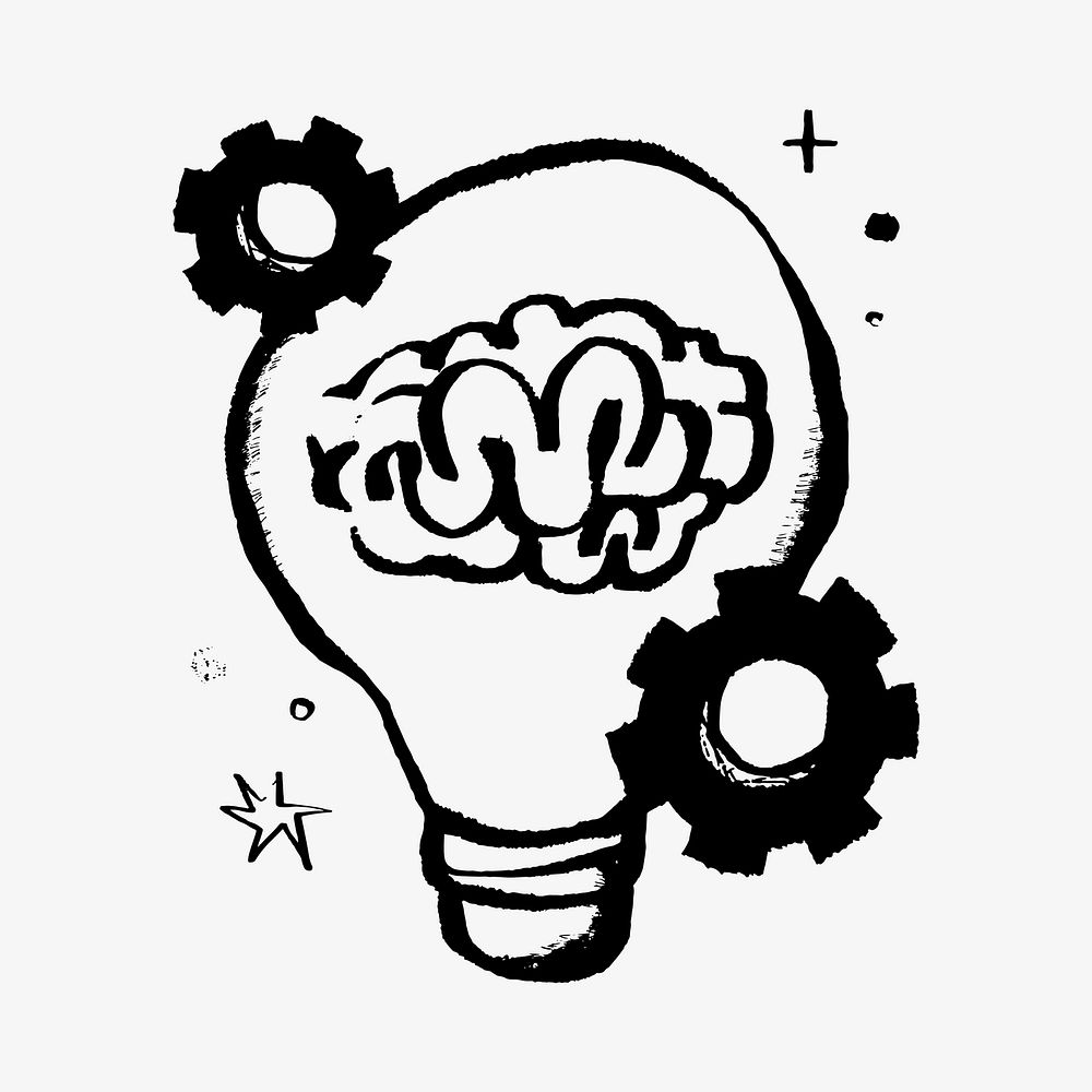 Brain light bulb doodle illustration vector