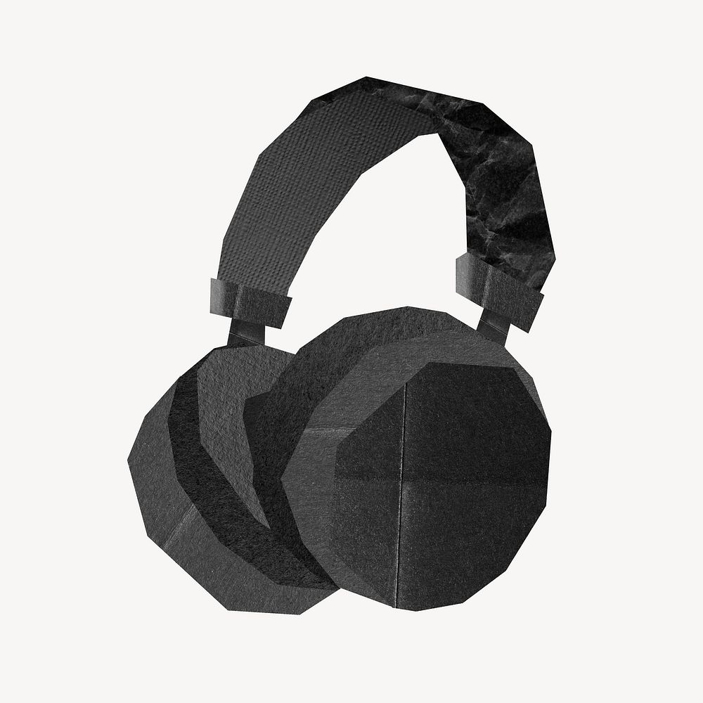 Black headphones, paper craft element