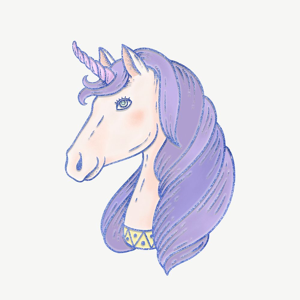 Purple unicorn, mythical creature collage element psd