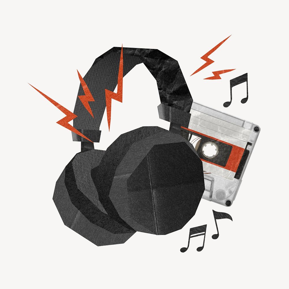 Headphones and cassette tape, music remix