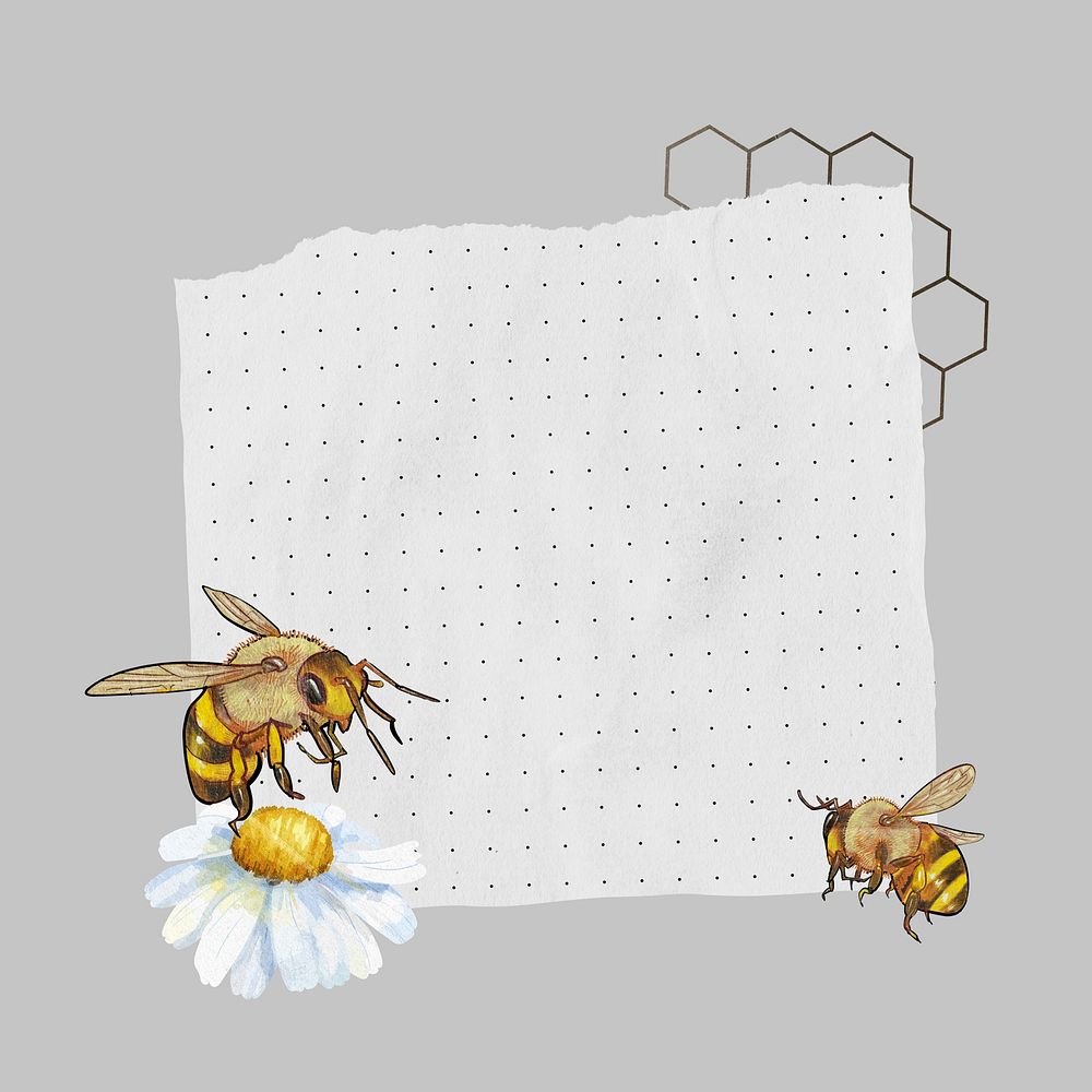 Bees and flower, note paper | Free Photo Illustration - rawpixel