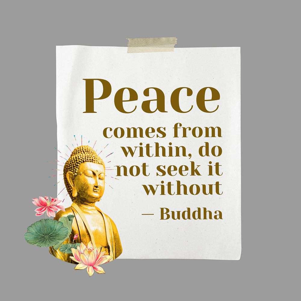 Peace quote, buddha statue  paper craft remix
