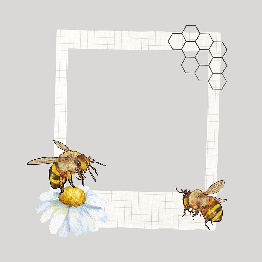 Bees and flower instant film frame, creative remix