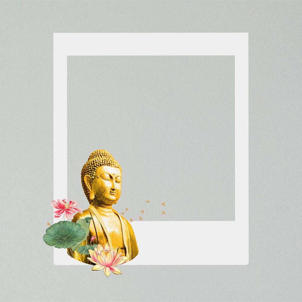 Buddha statue  instant film frame, creative remix