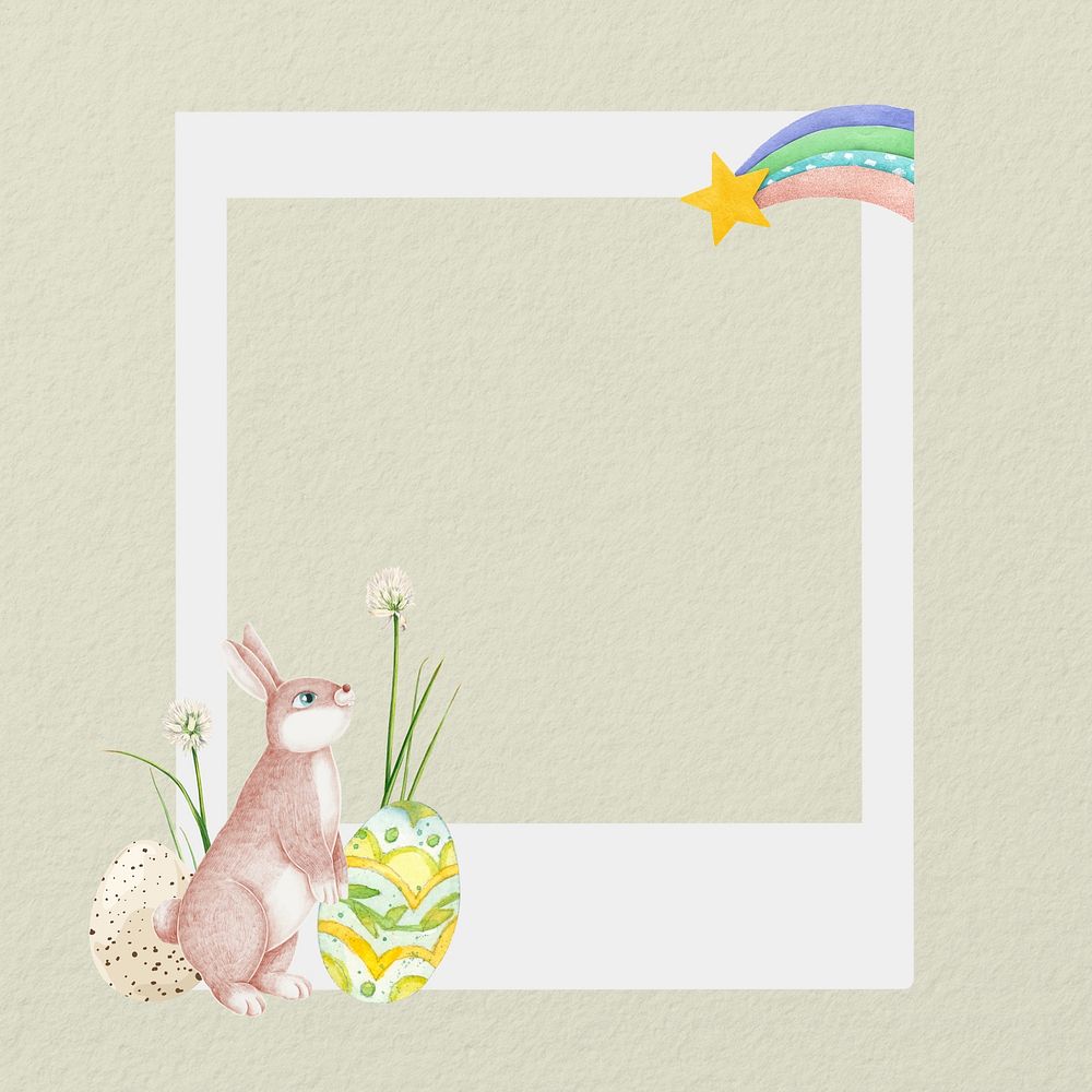 Easter bunny instant film frame, creative remix
