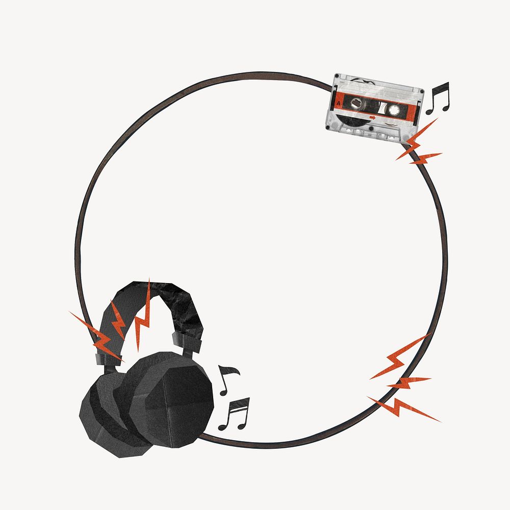 Headphones cassette tape frame, creative remix