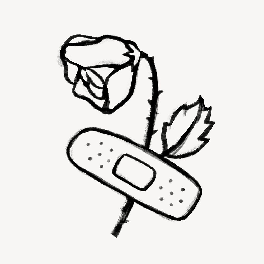 Shrivel rose bandage doodle collage element psd