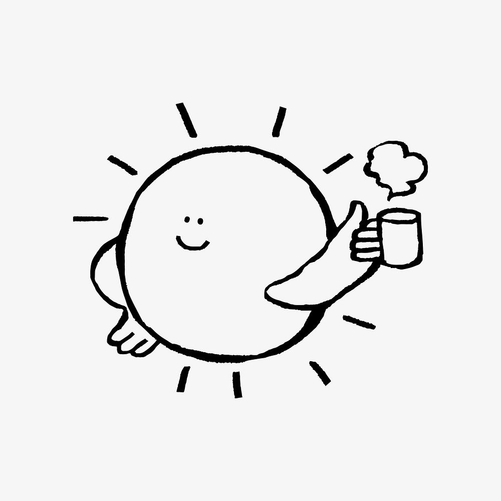 Sun morning coffee doodle illustration vector