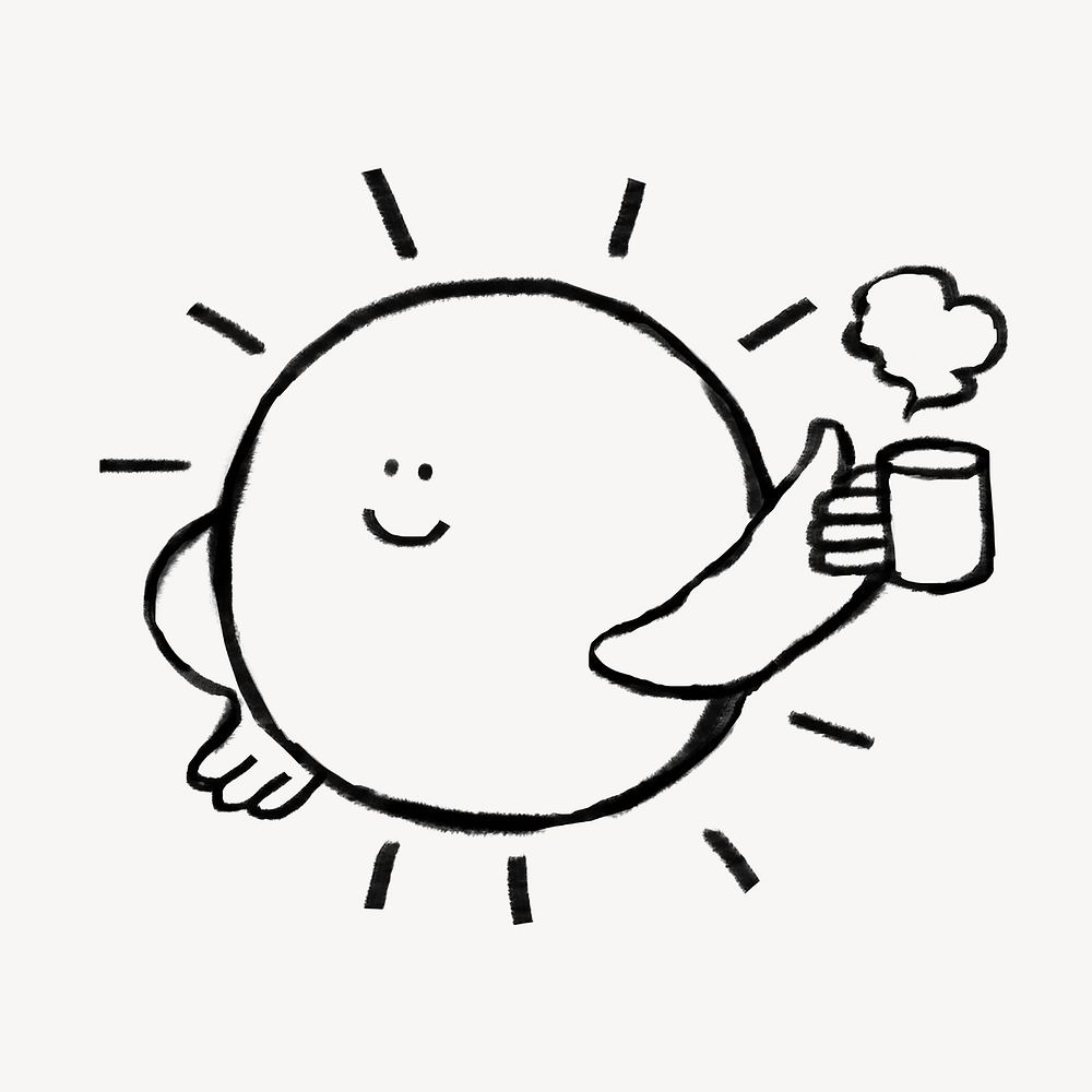 Sun morning coffee doodle illustration design