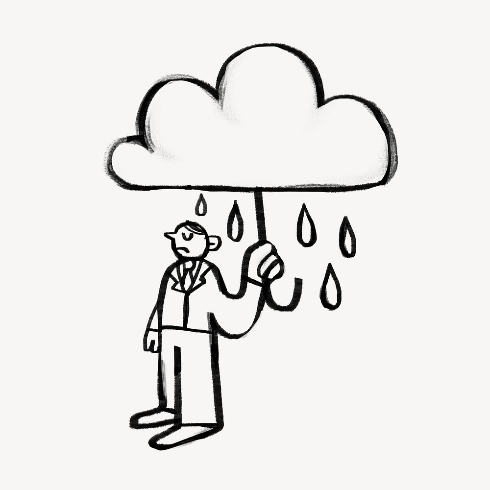 Business risk man with umbrella doodle illustration design