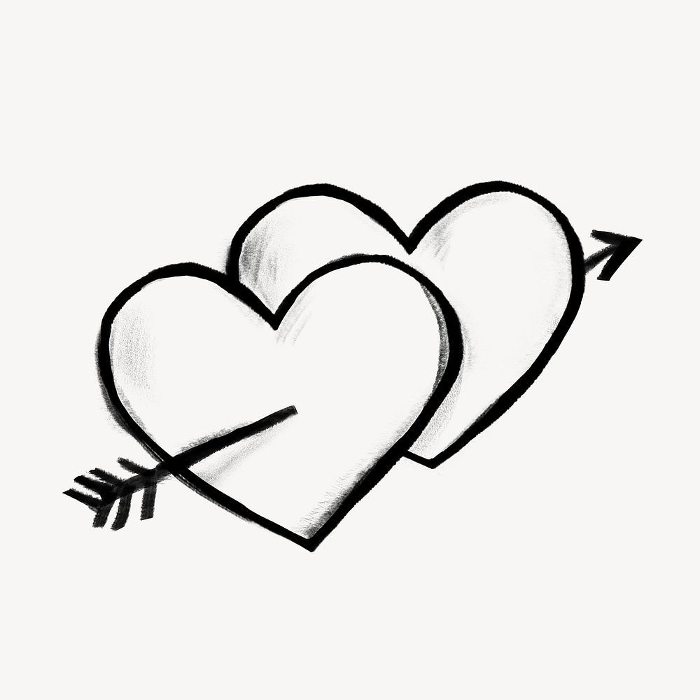 Two hearts arrow doodle illustration design