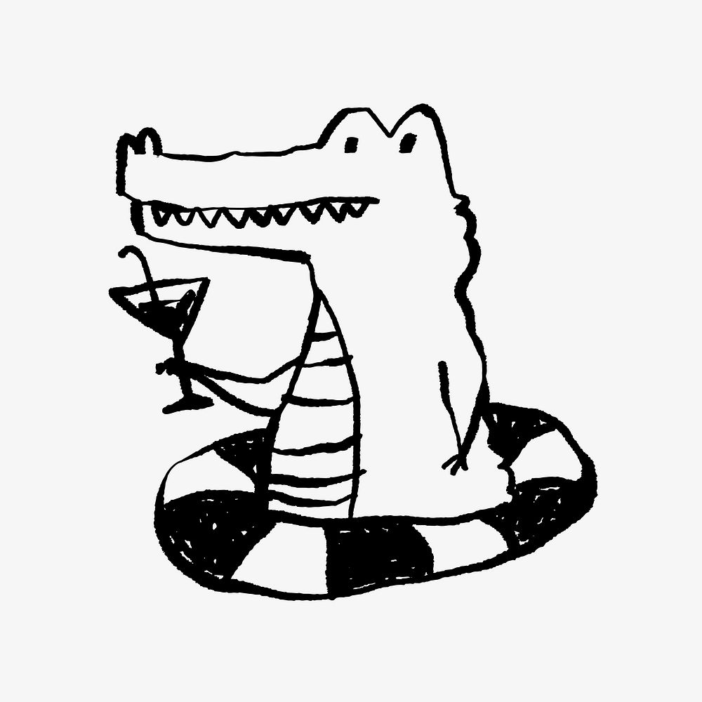 Alligator summer time doodle illustration vector