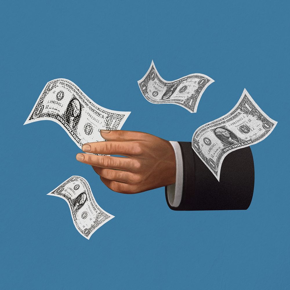 Businessman's hand holding money, investment  collage remix