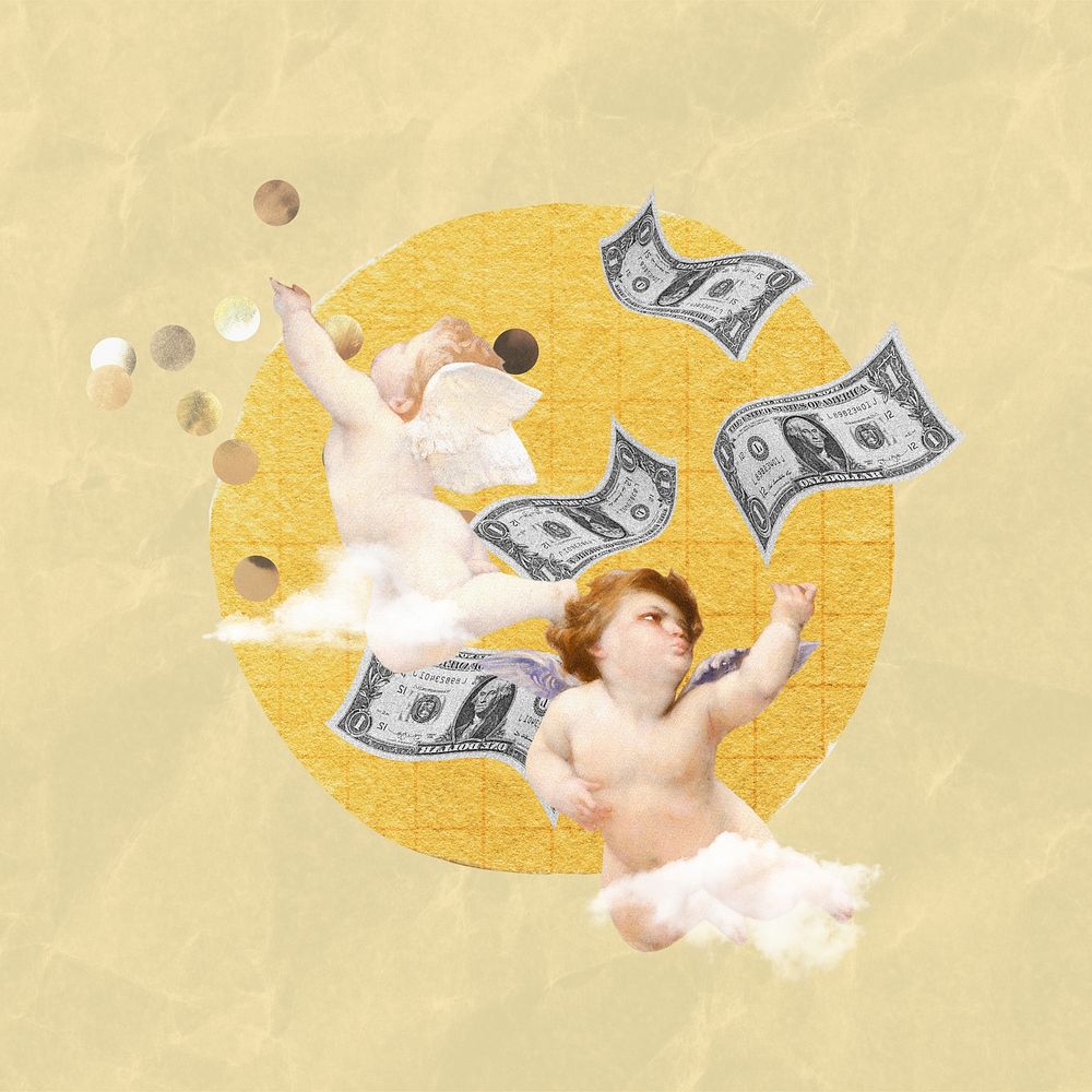 Vintage cherubs money investment collage remix