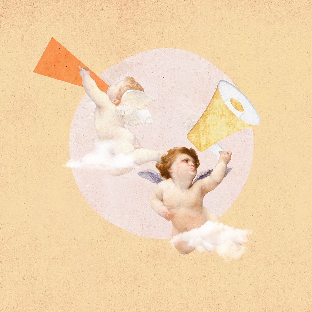 Vintage cherubs  digital marketing collage remix