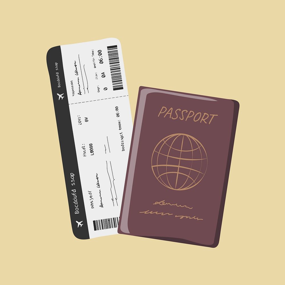 Passport ticket, aesthetic illustration, design resource