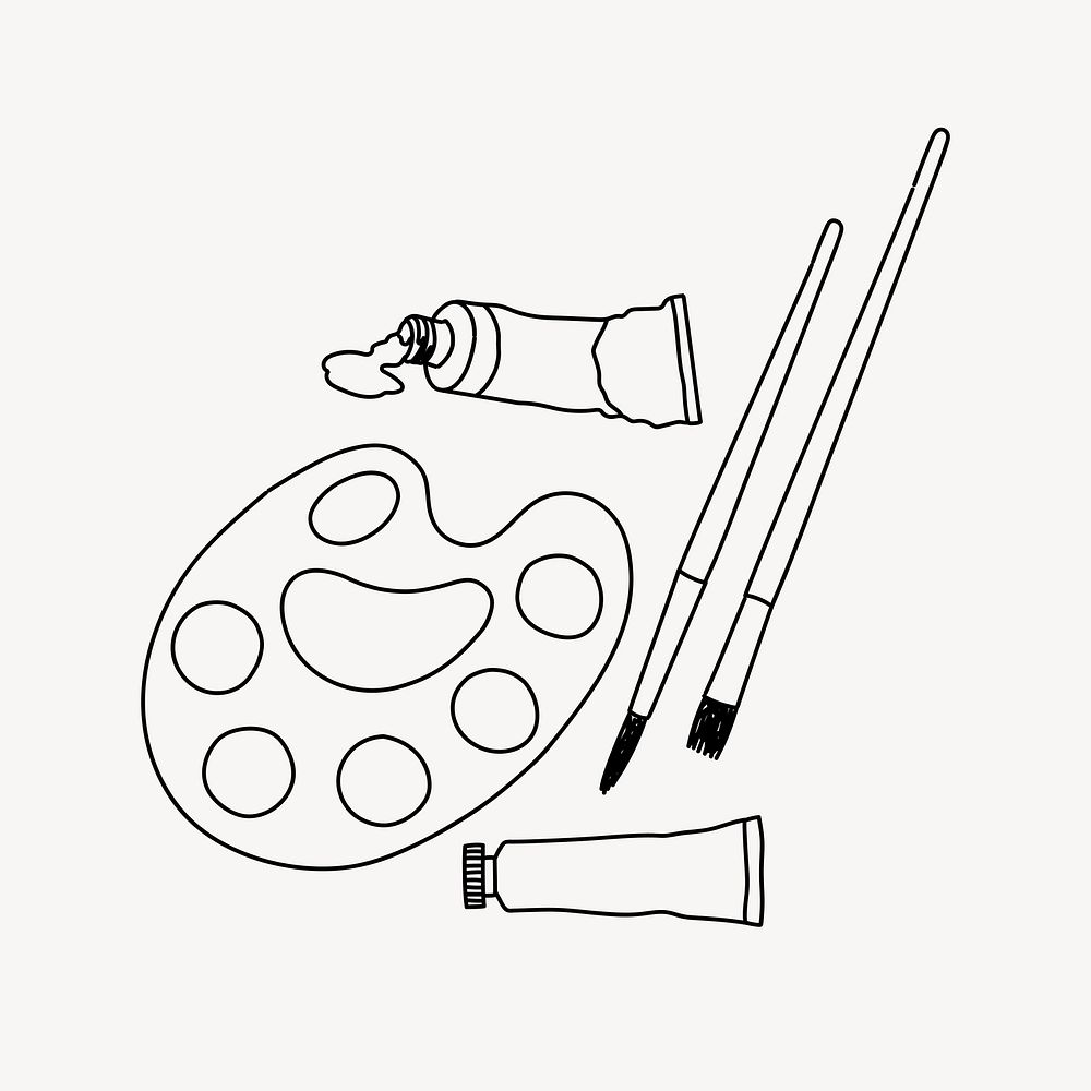 Painting tools and equipments doodle illustration vector