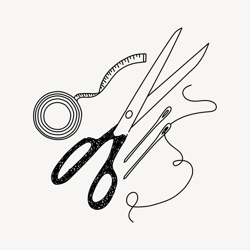 Dressmaking tools and equipments doodle illustration vector