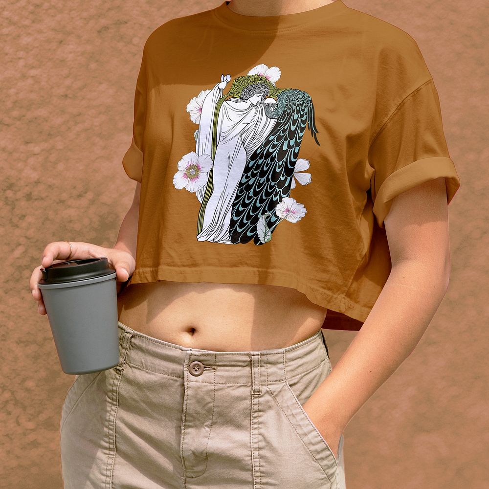 Brown crop top t-shirt, casual fashion