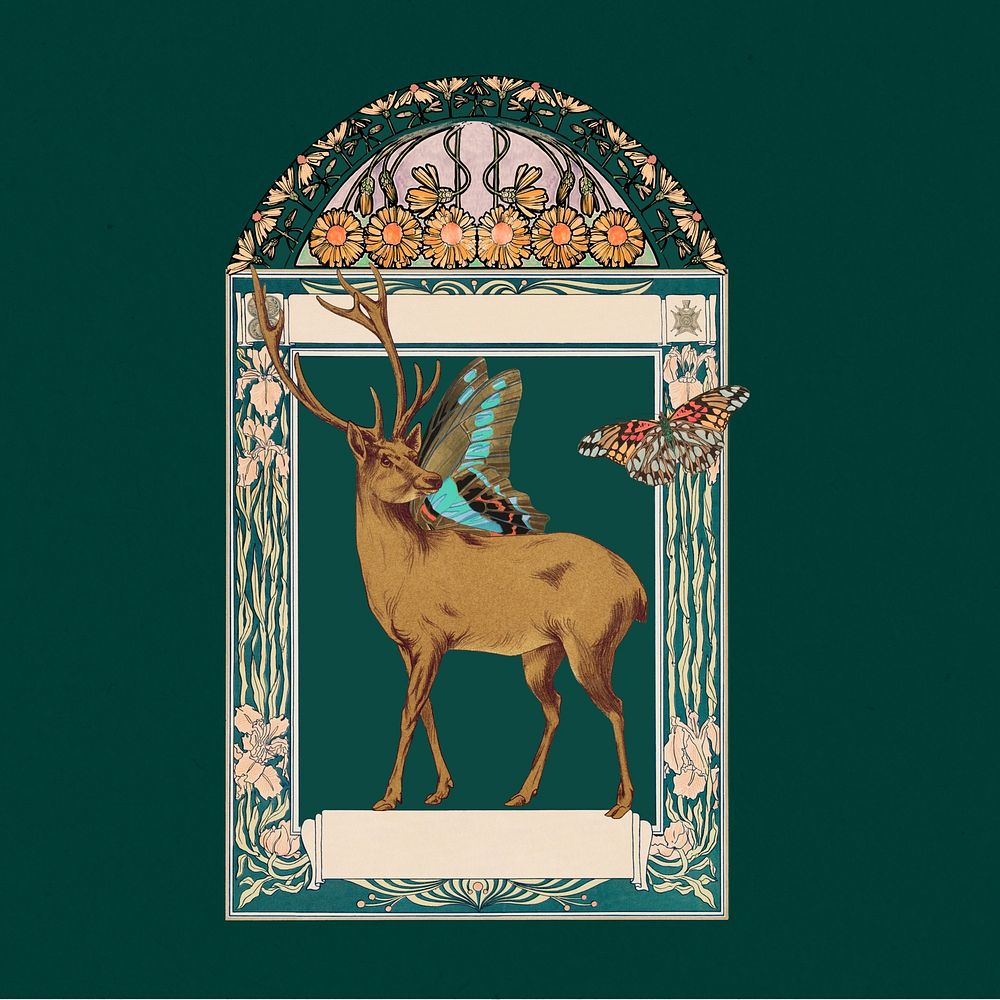 Stag deer, vintage animal illustration. Remixed by rawpixel.