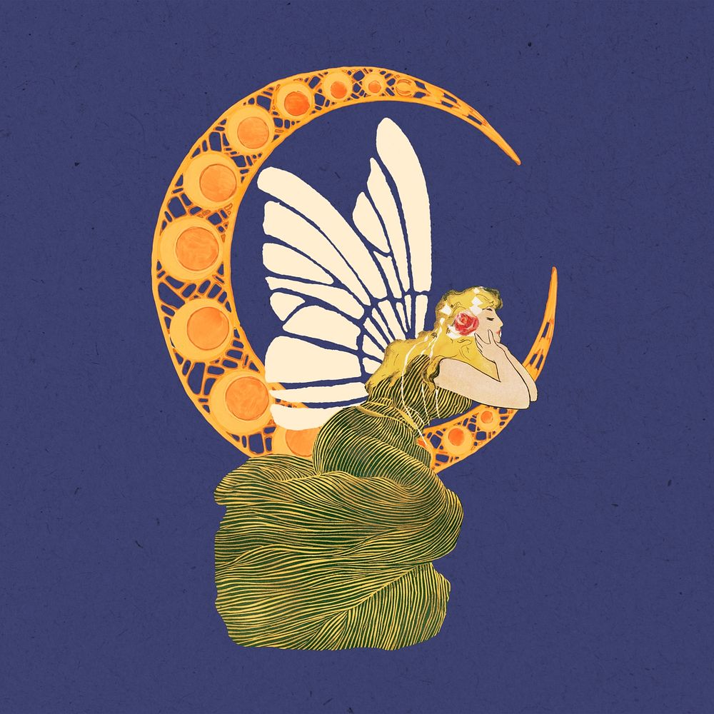 Butterfly fairy, vintage art nouveau illustration. Remixed by rawpixel.