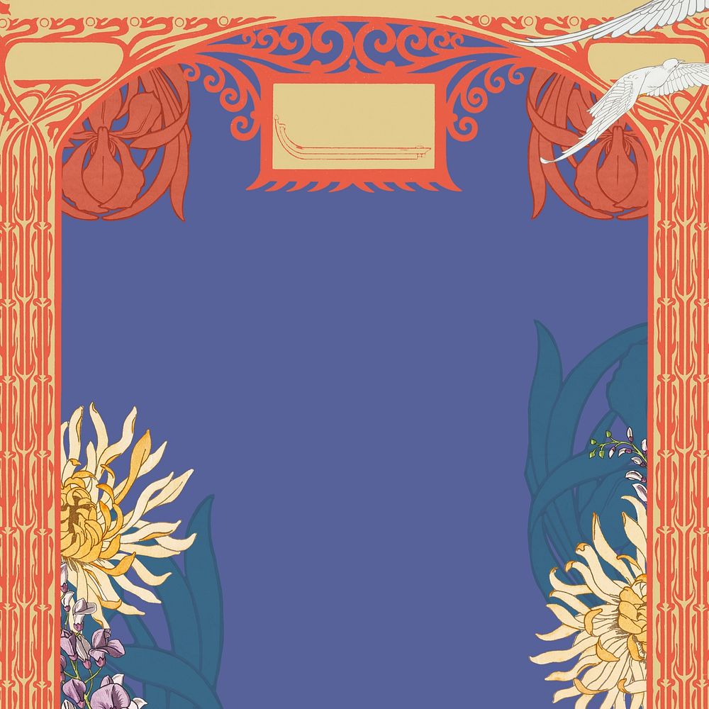 Art nouveau frame background, vintage flower illustration. Remixed by rawpixel.