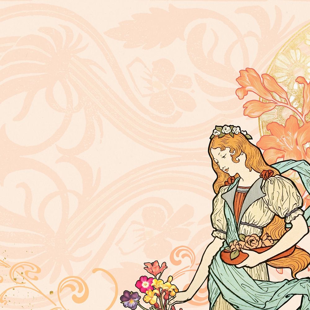 Eugène Grasset's woman background, vintage art nouveau illustration. Remixed by rawpixel.