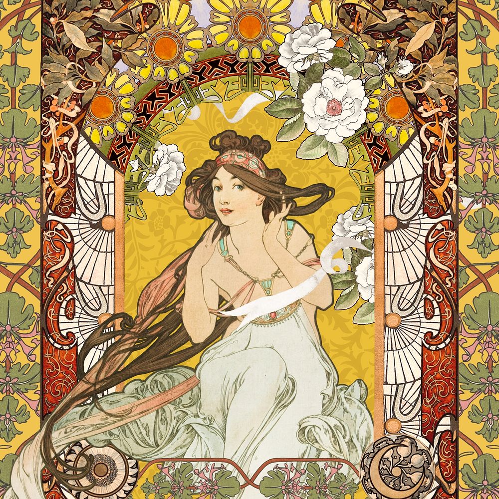 Alphonse Mucha's Music, art nouveau woman illustration. Remixed by rawpixel.