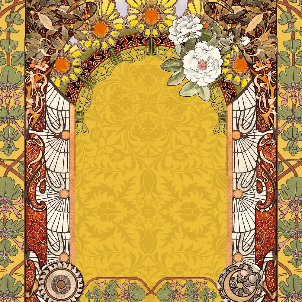 Floral art nouveau frame background, vintage botanical illustration. Remixed by rawpixel.
